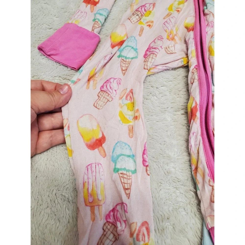 Blue Ruffle Unicorn Pink Ice Cream Bamboo One Piece Pajama Set Girl 18 24 months